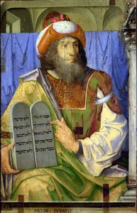 Moses With the Ten Commandments, de uma série de retratos de homens ilustres (painel) (detalhe) (ver 80418) de Joos van Gent